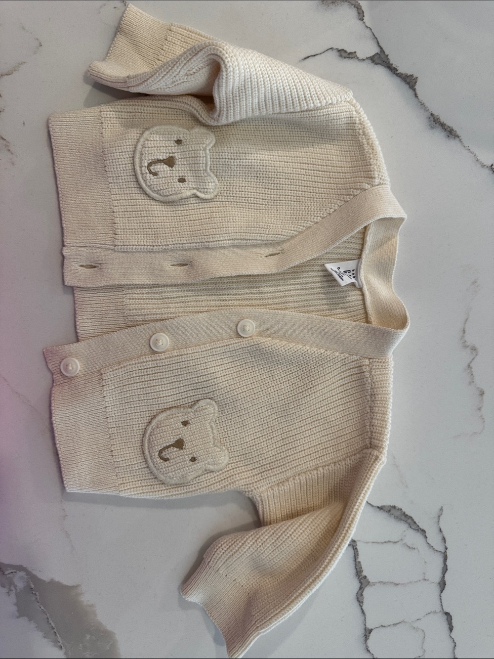 GAP Cream Baby Cardigan with Bear Pockets